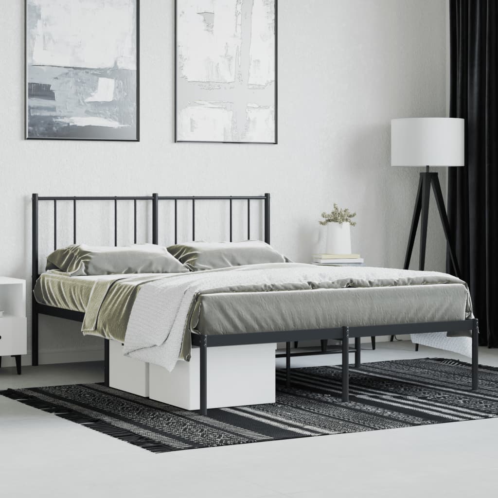 Cadre de lit métal sans matelas avec tête de lit noir 140x190cm - XIOS