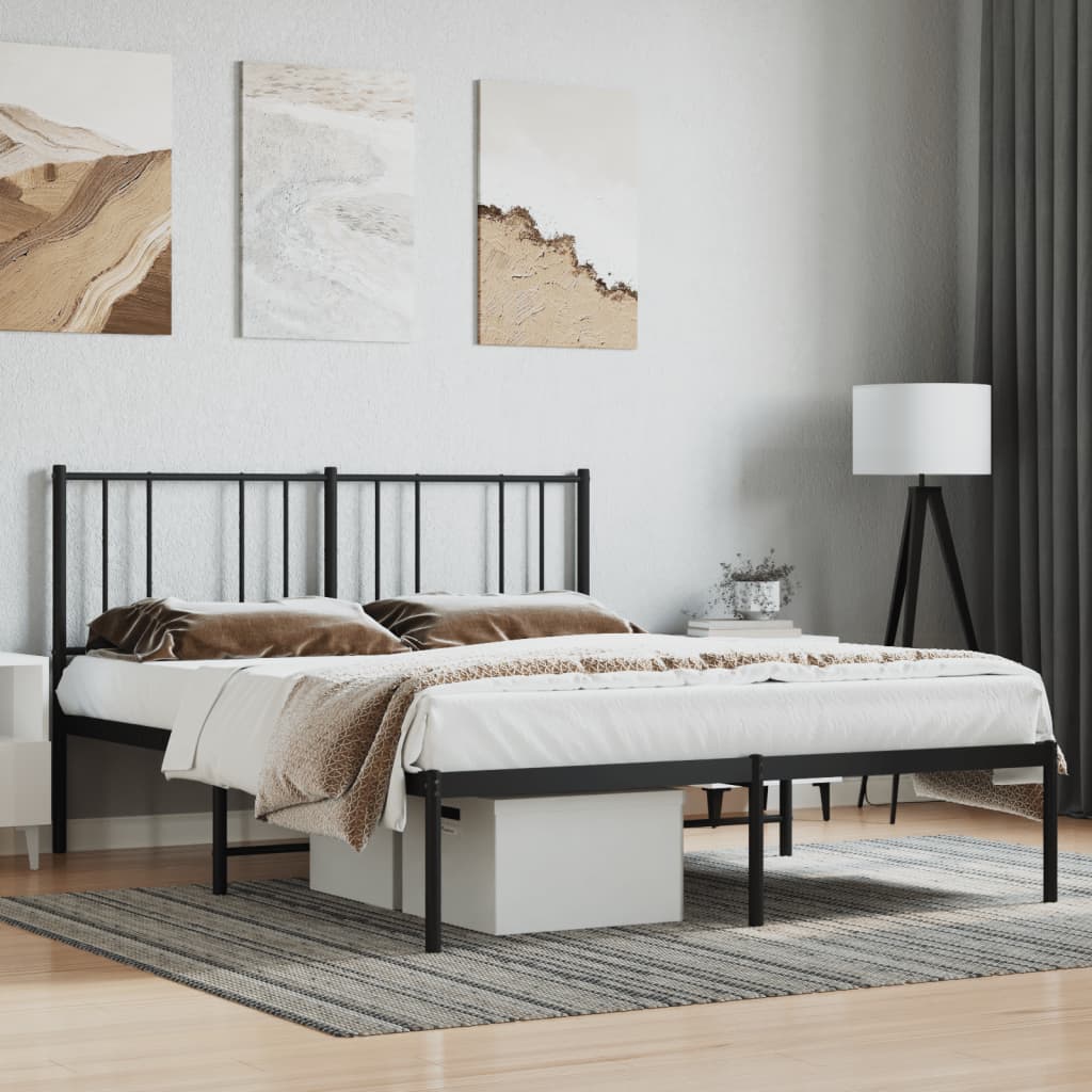 Cadre de lit métal sans matelas avec tête de lit noir 140x190cm - XIOS