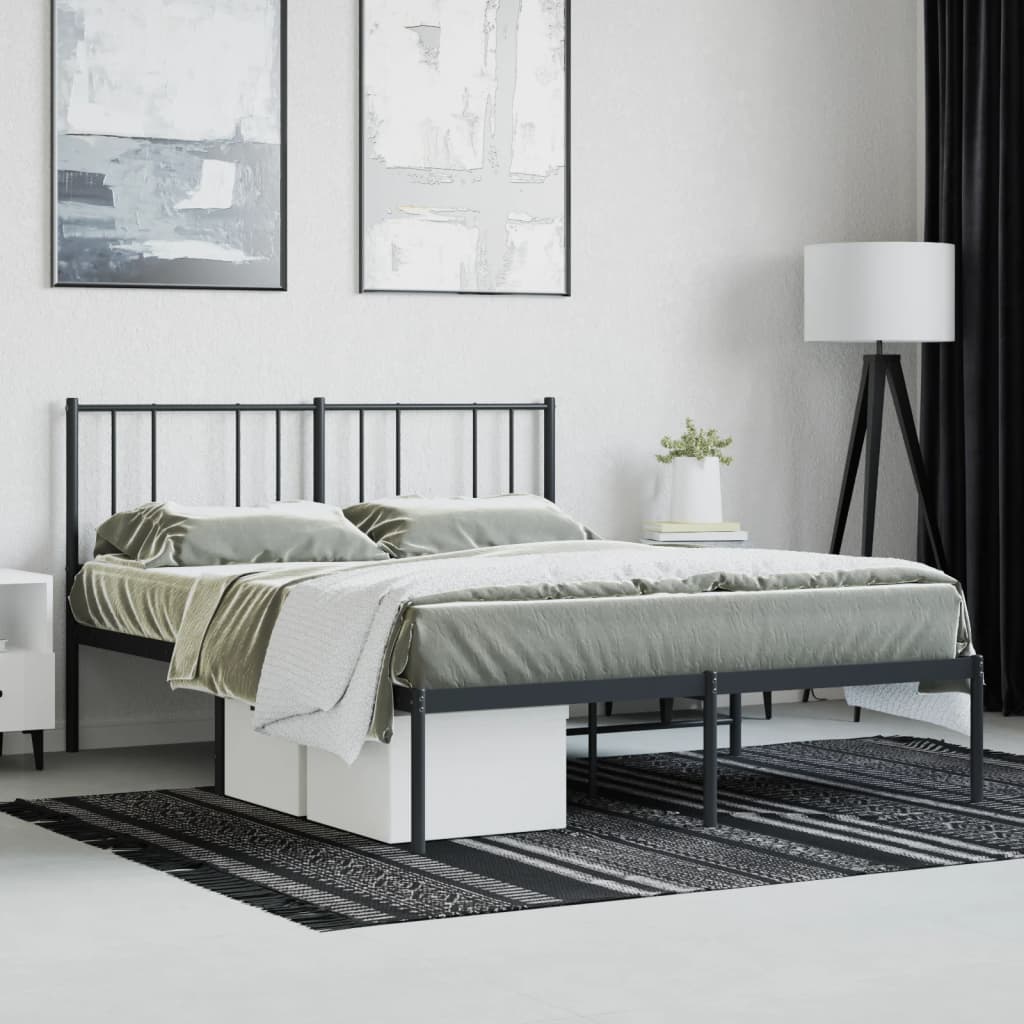 Cadre de lit métal sans matelas et tête de lit noir 160x200 cm - XIOS