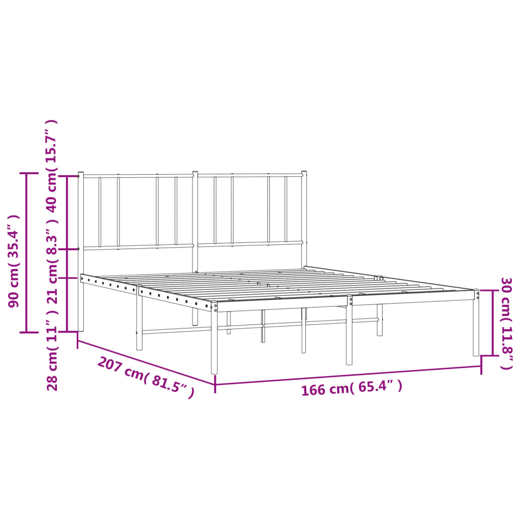Cadre de lit métal sans matelas et tête de lit noir 160x200 cm - XIOS