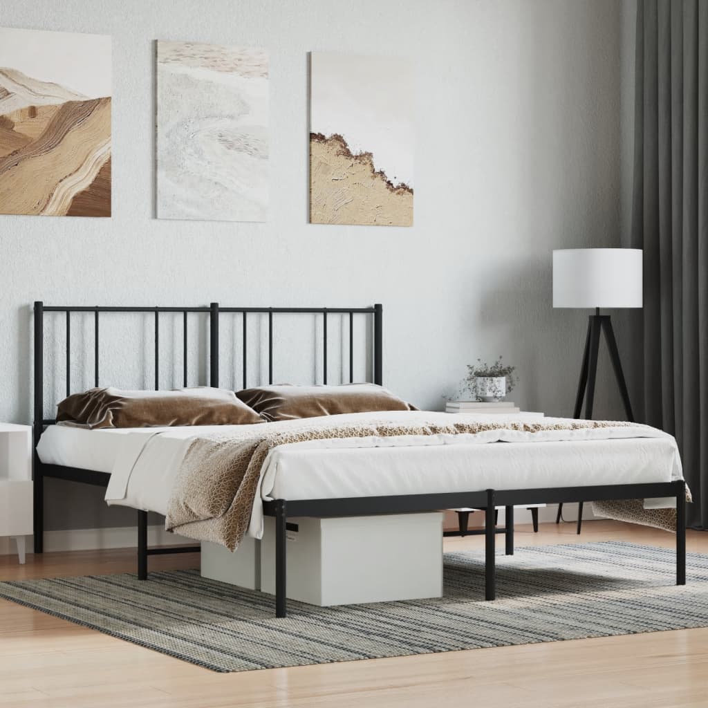Cadre de lit métal sans matelas et tête de lit noir 160x200 cm - XIOS