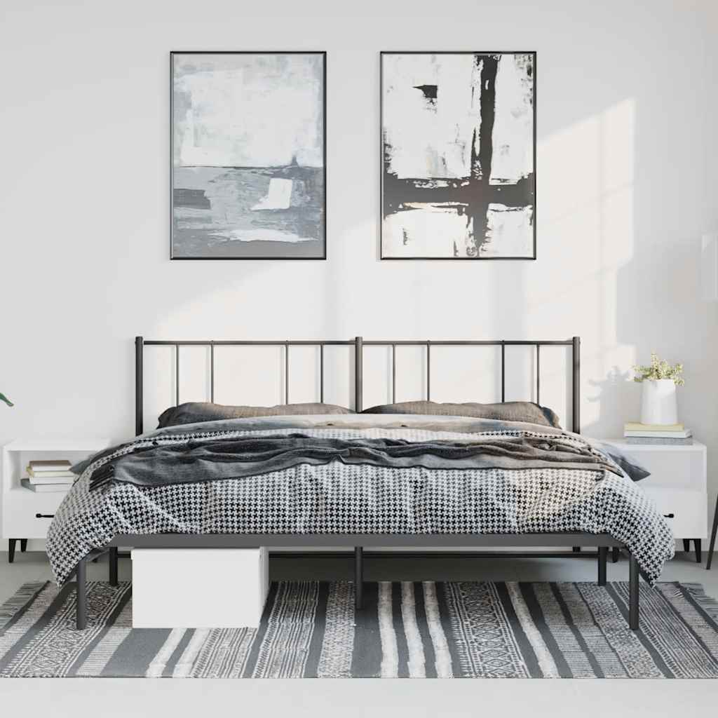 Cadre de lit métal sans matelas avec tête de lit noir 193x203cm - XIOS
