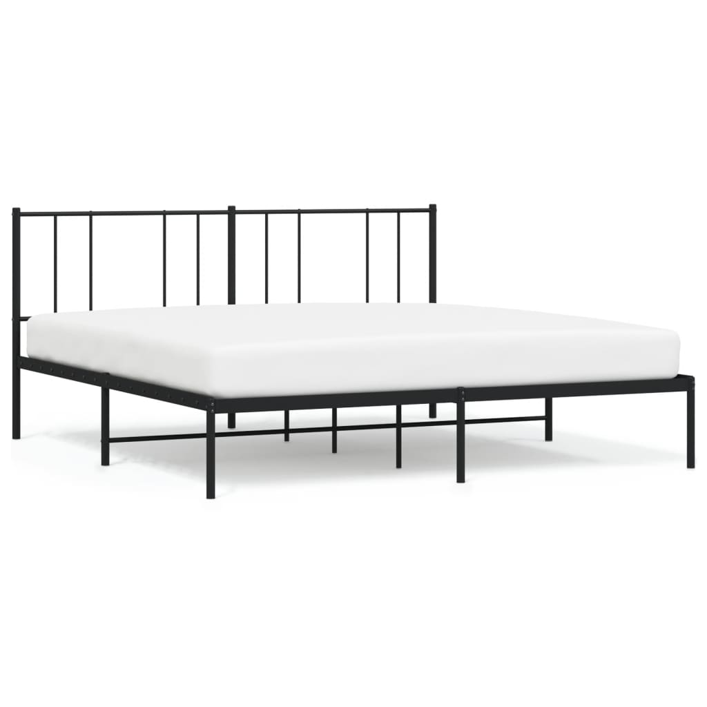 Cadre de lit métal sans matelas avec tête de lit noir 200x200cm - XIOS