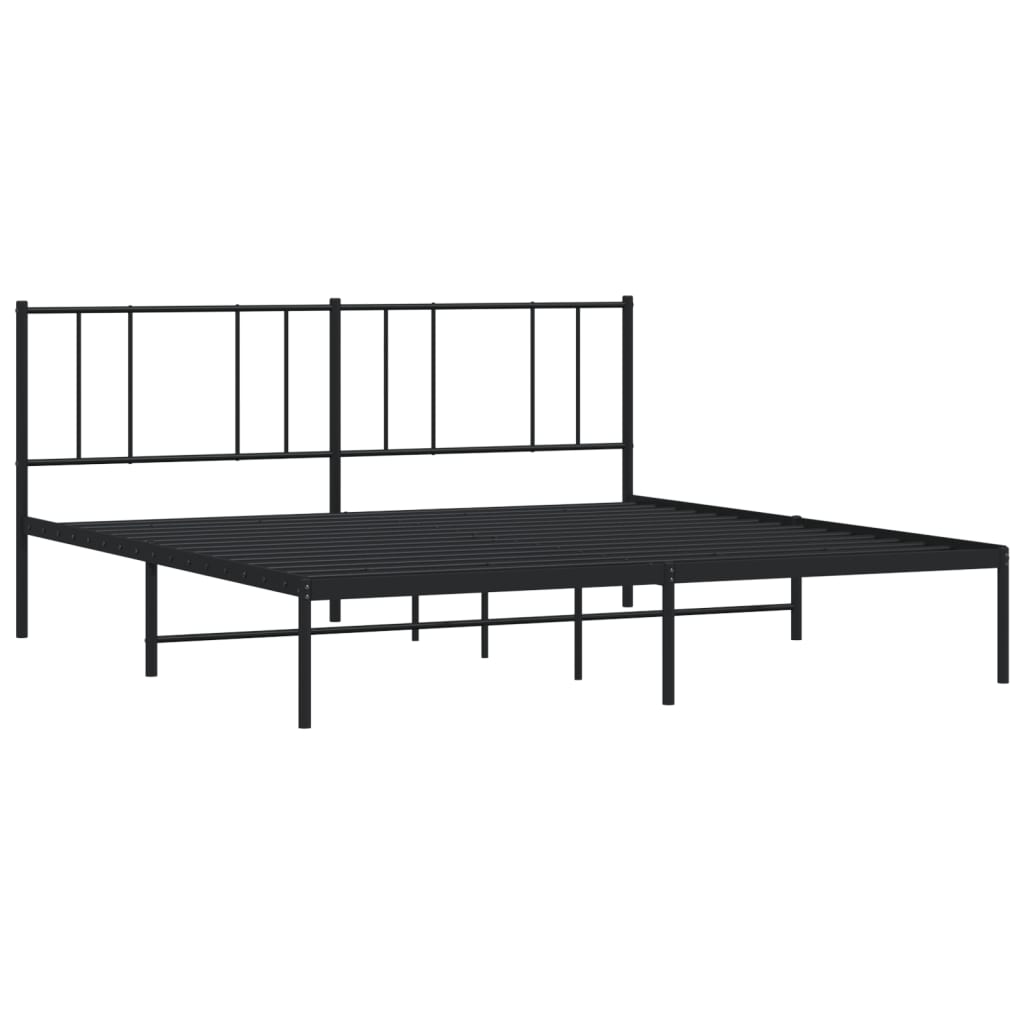 Cadre de lit métal sans matelas avec tête de lit noir 200x200cm - XIOS