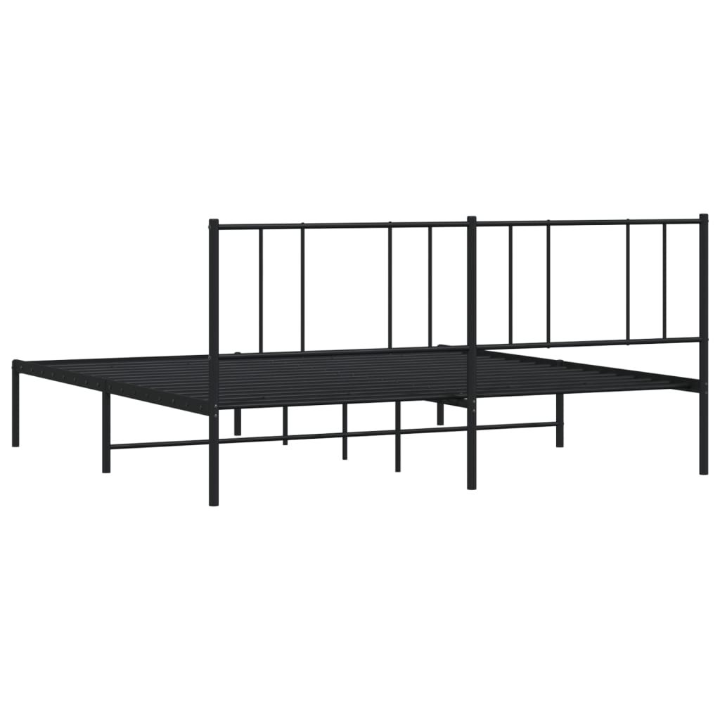 Cadre de lit métal sans matelas avec tête de lit noir 200x200cm - XIOS