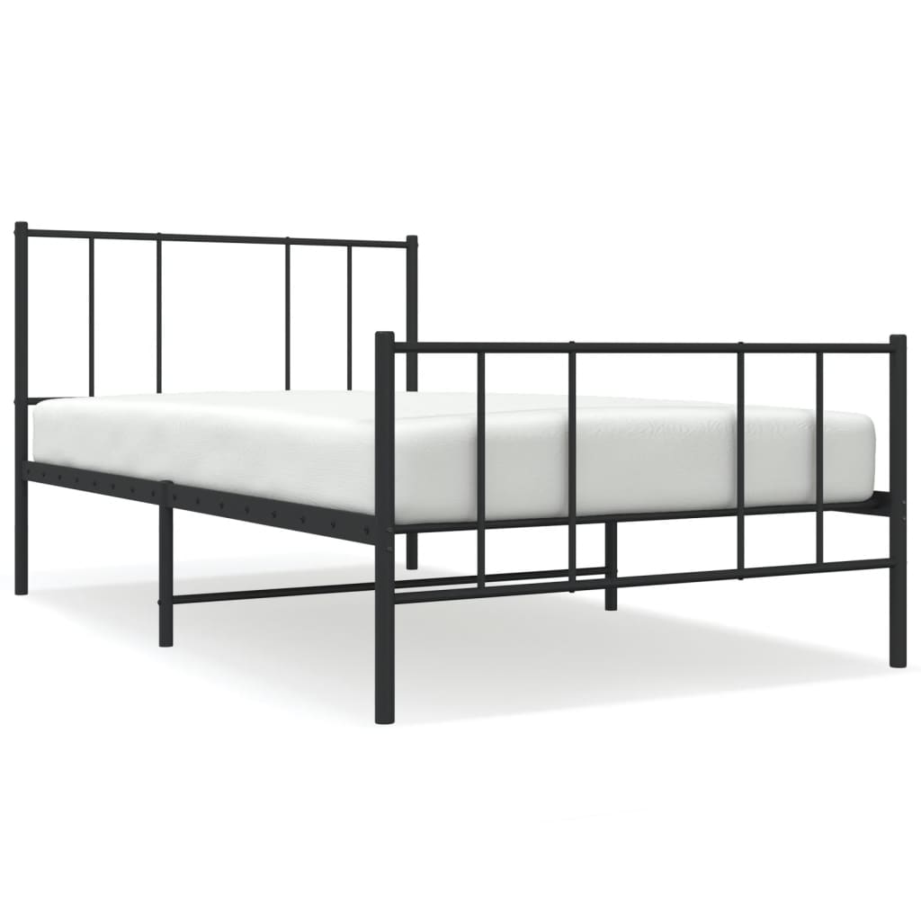Cadre de lit métal sans matelas avec pied de lit noir 75x190 cm - XIOS