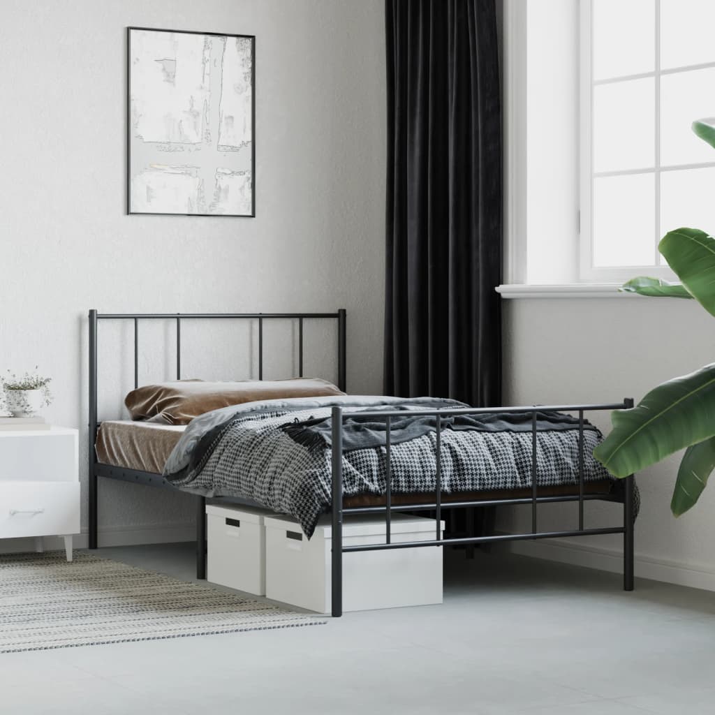 Cadre de lit métal sans matelas avec pied de lit noir 75x190 cm - XIOS