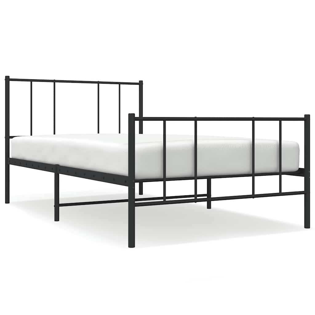 Cadre de lit métal sans matelas avec pied de lit noir 100x190cm - XIOS