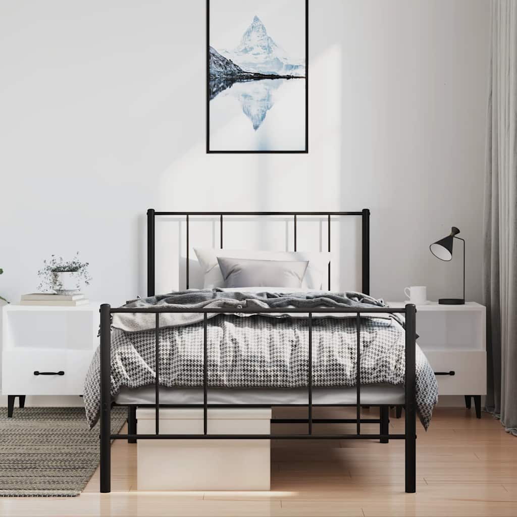 Cadre de lit métal sans matelas avec pied de lit noir 100x190cm - XIOS