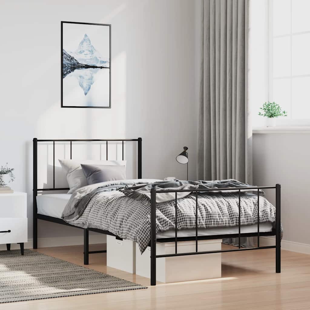 Cadre de lit métal sans matelas avec pied de lit noir 100x190cm - XIOS