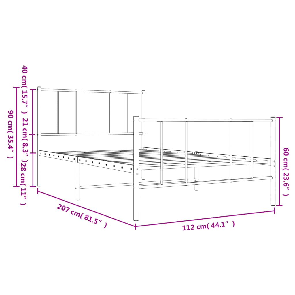 Cadre de lit métal sans matelas avec pied de lit noir 107x203cm - XIOS