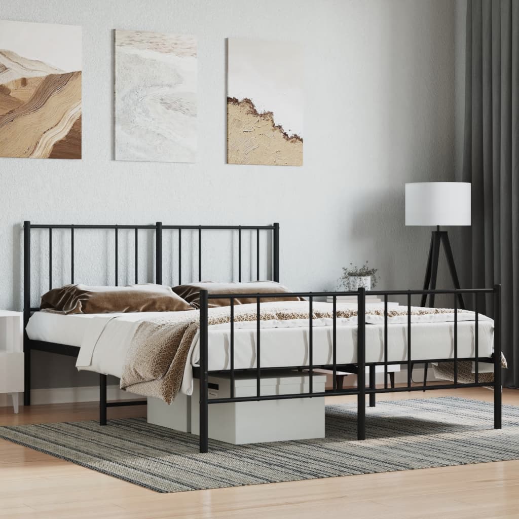 Cadre de lit métal sans matelas avec pied de lit noir 120x190cm - XIOS