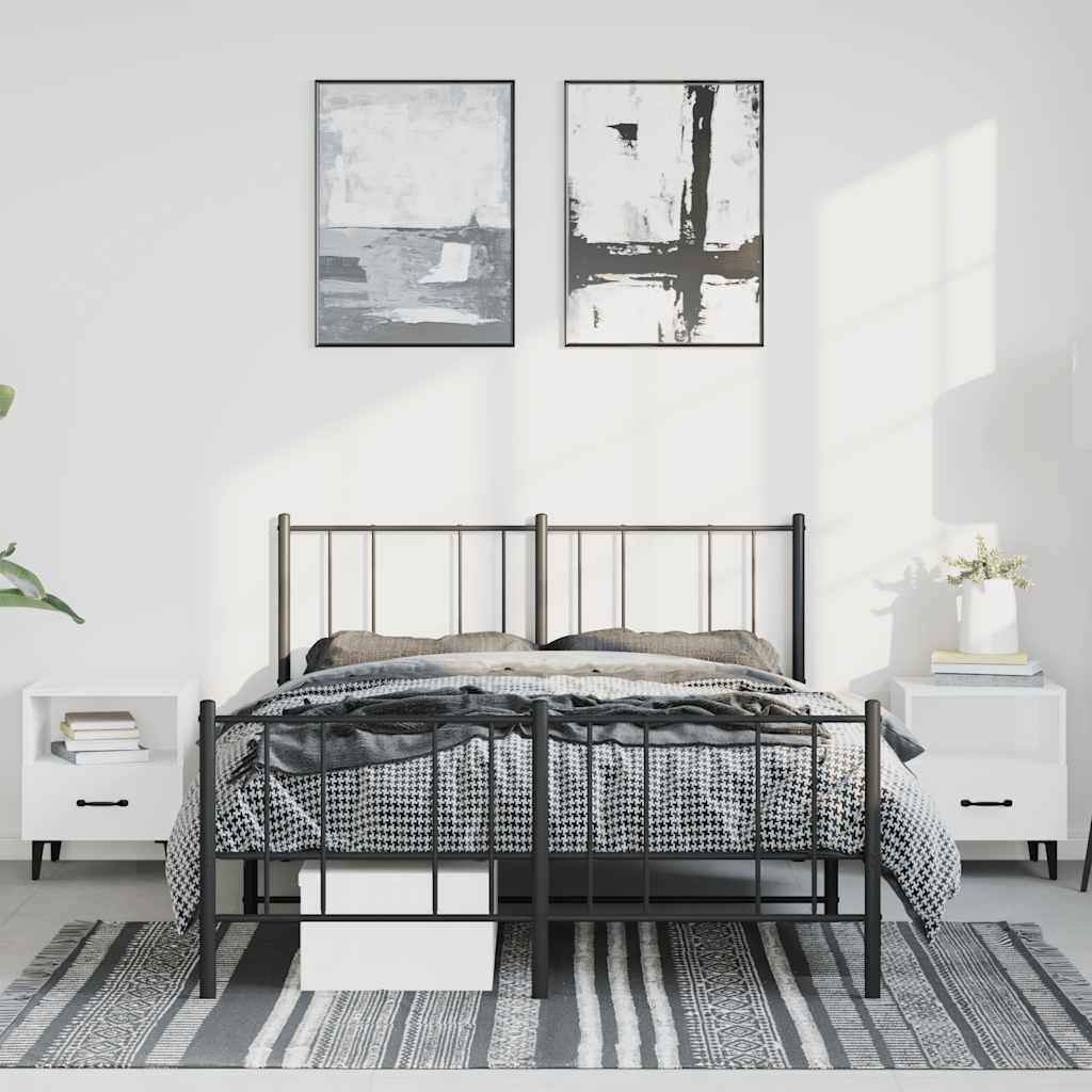 Cadre de lit métal sans matelas avec pied de lit noir 135x190cm - XIOS
