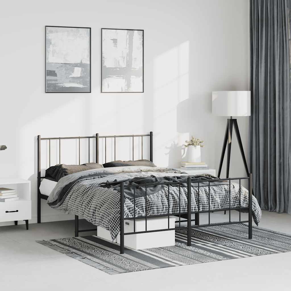 Cadre de lit métal sans matelas avec pied de lit noir 135x190cm - XIOS