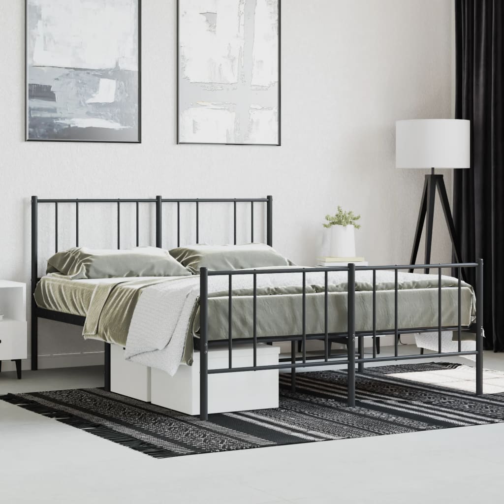 Cadre de lit métal sans matelas avec pied de lit noir 140x190cm - XIOS
