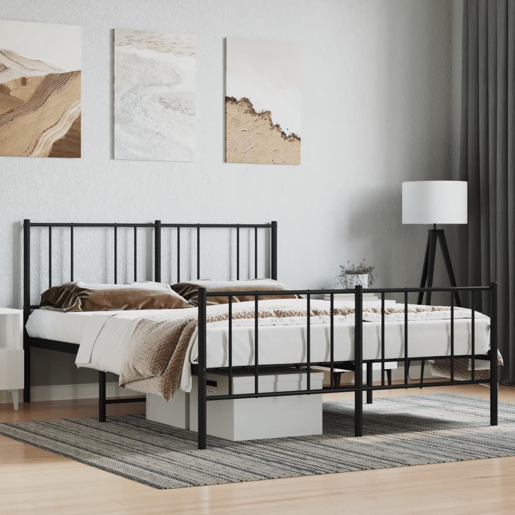 Cadre de lit métal sans matelas avec pied de lit noir 140x190cm - XIOS