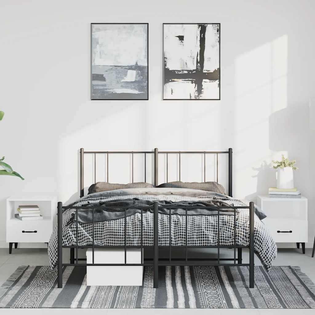 Cadre de lit métal sans matelas avec pied de lit noir 150x200cm - XIOS
