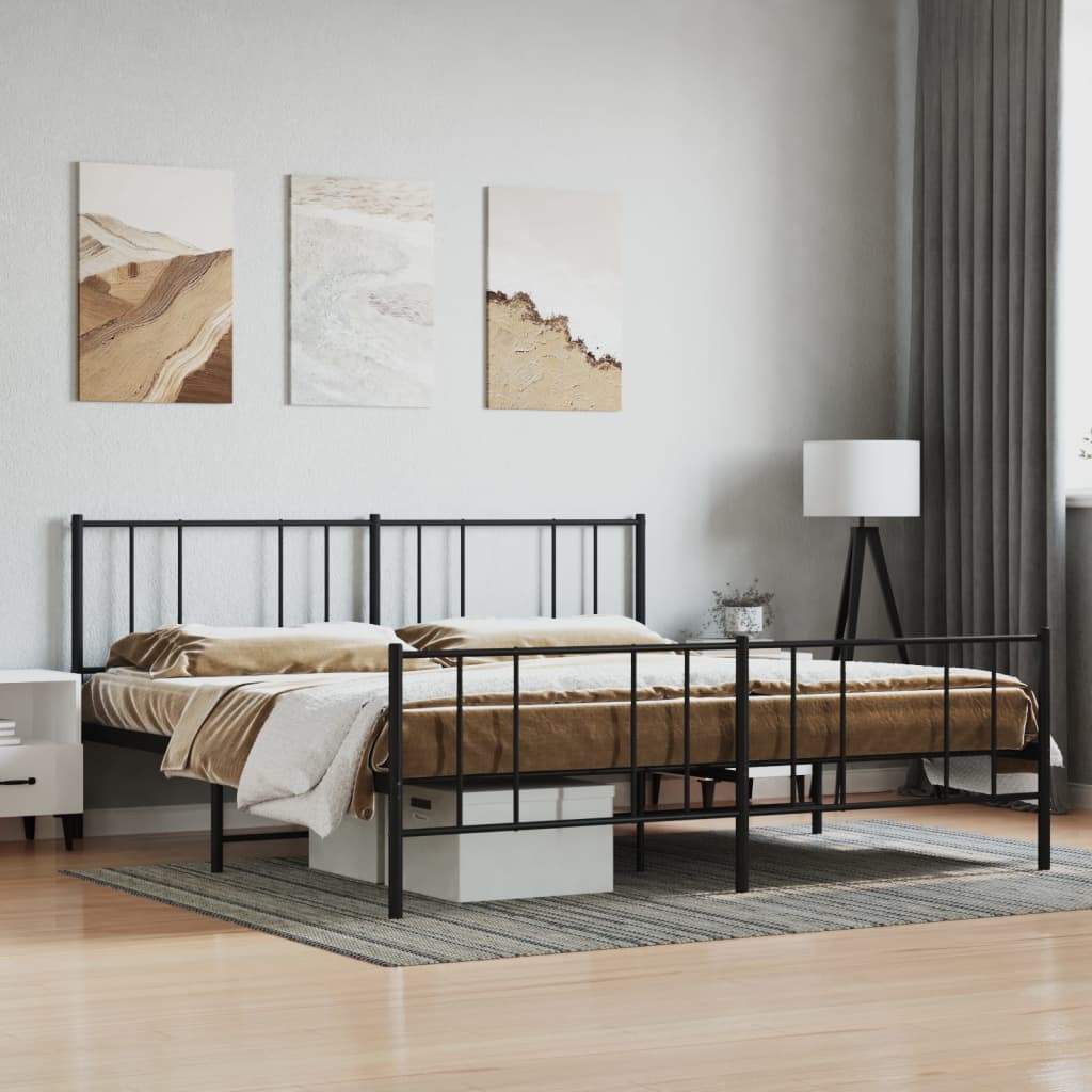 Cadre de lit métal sans matelas avec pied de lit noir 180x200cm - XIOS