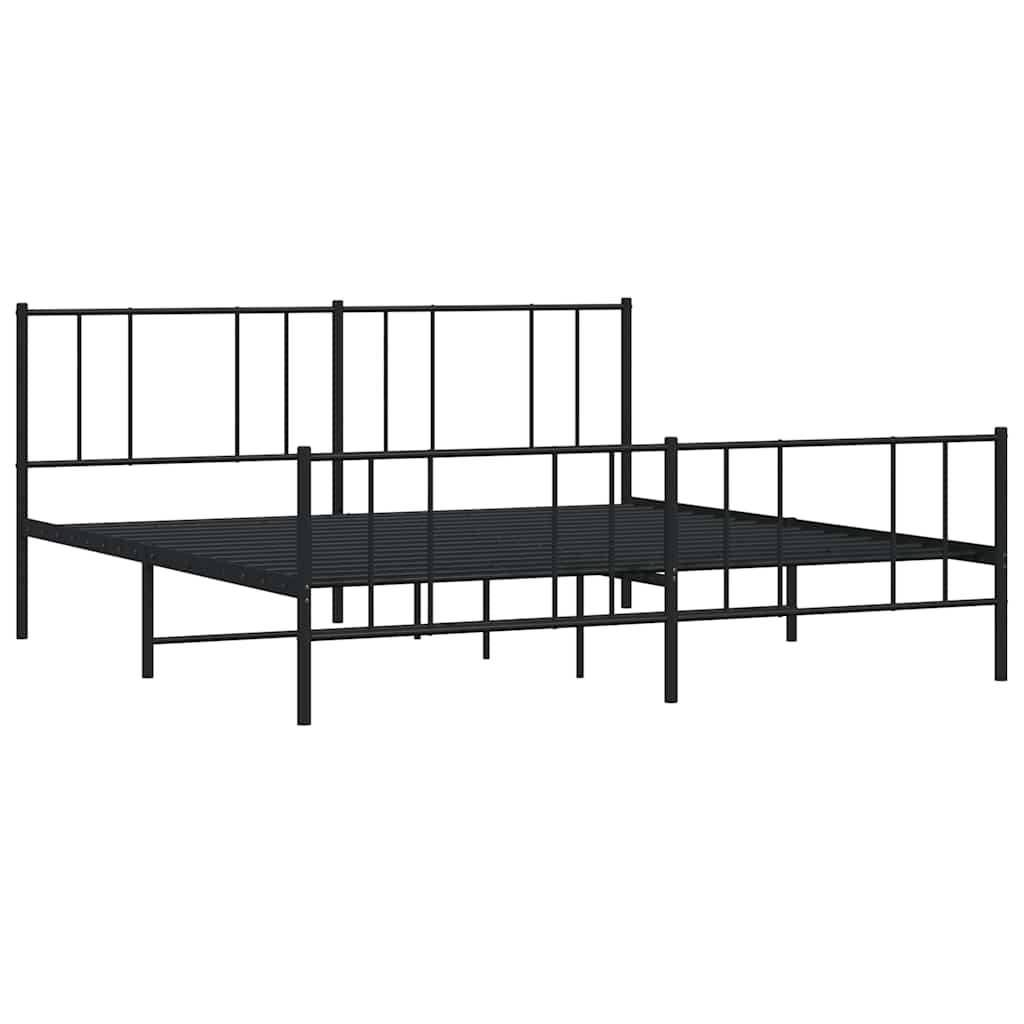 Cadre de lit métal sans matelas avec pied de lit noir 183x213cm - XIOS