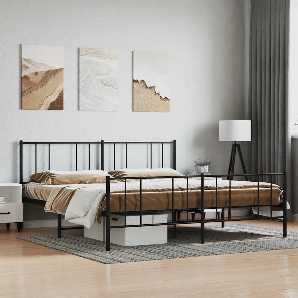 Cadre de lit métal sans matelas avec pied de lit noir 193x203cm - XIOS