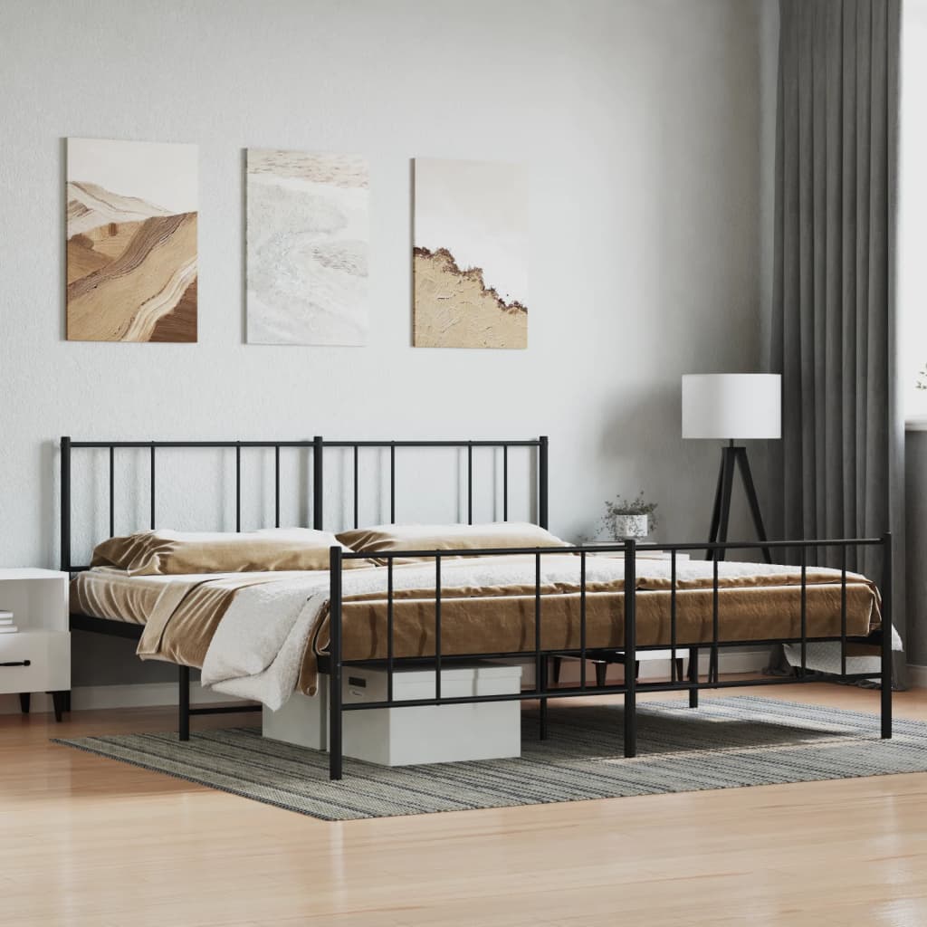 Cadre de lit métal sans matelas avec pied de lit noir 200x200cm - XIOS