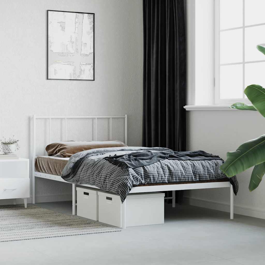 Cadre de lit métal sans matelas avec tête de lit blanc 75x190cm - XIOS