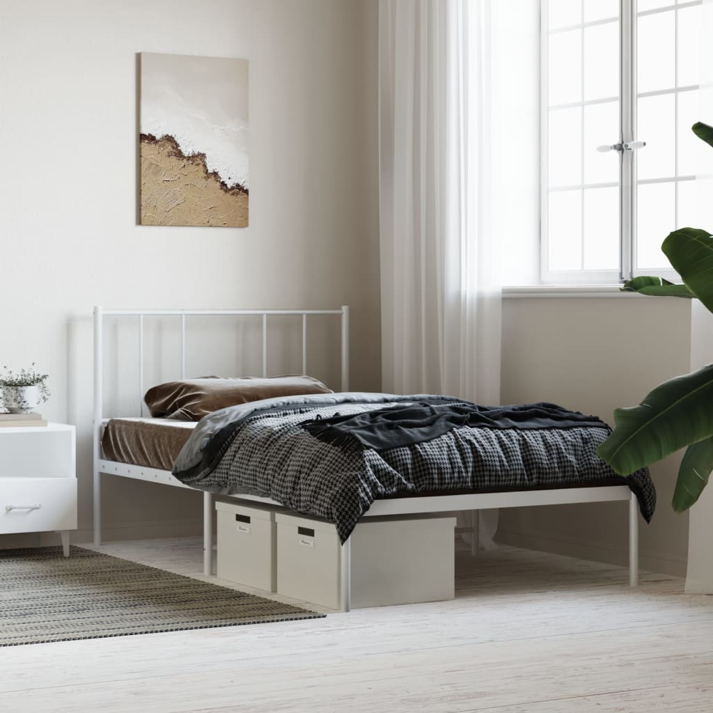 Cadre de lit métal sans matelas avec tête de lit blanc 90x200cm - XIOS