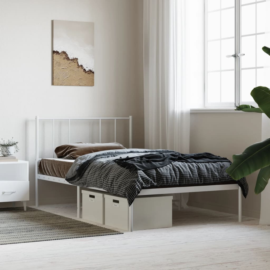 Cadre de lit métal sans matelas et tête de lit blanc 100x190 cm - XIOS