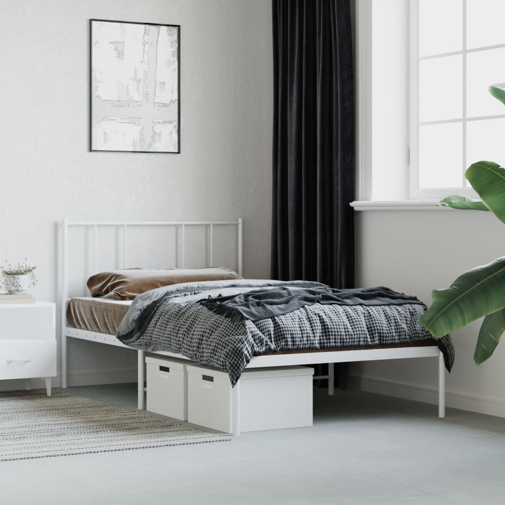 Cadre de lit métal sans matelas et tête de lit blanc 100x190 cm - XIOS