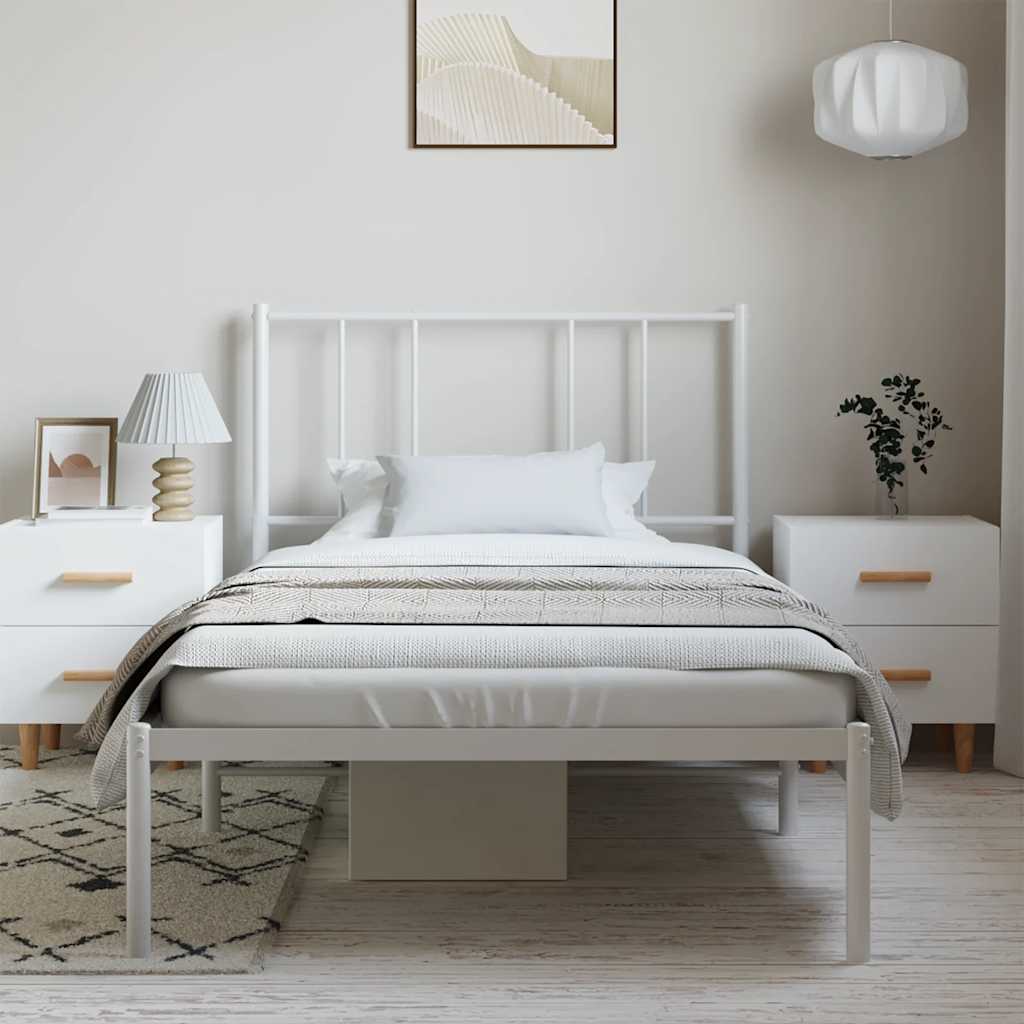 Cadre de lit métal sans matelas et tête de lit blanc 100x200 cm - XIOS