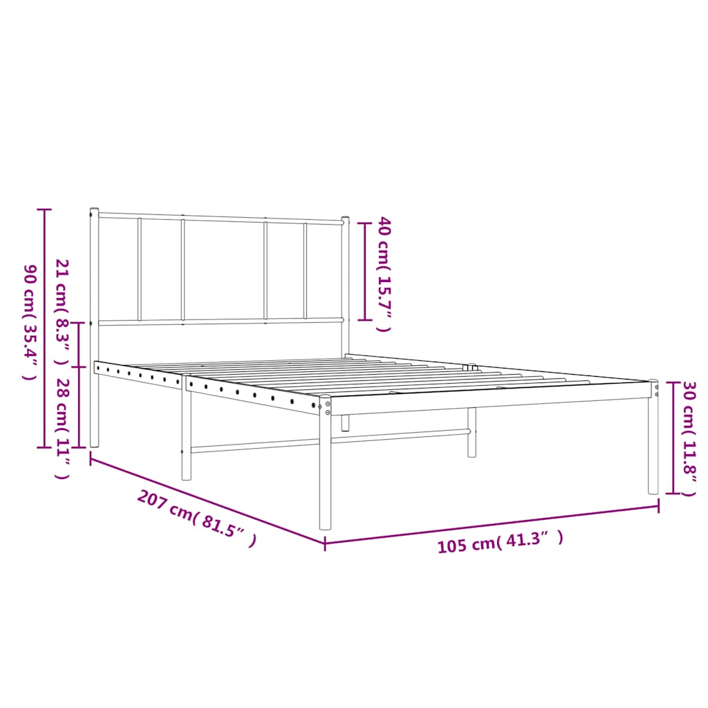 Cadre de lit métal sans matelas et tête de lit blanc 100x200 cm - XIOS