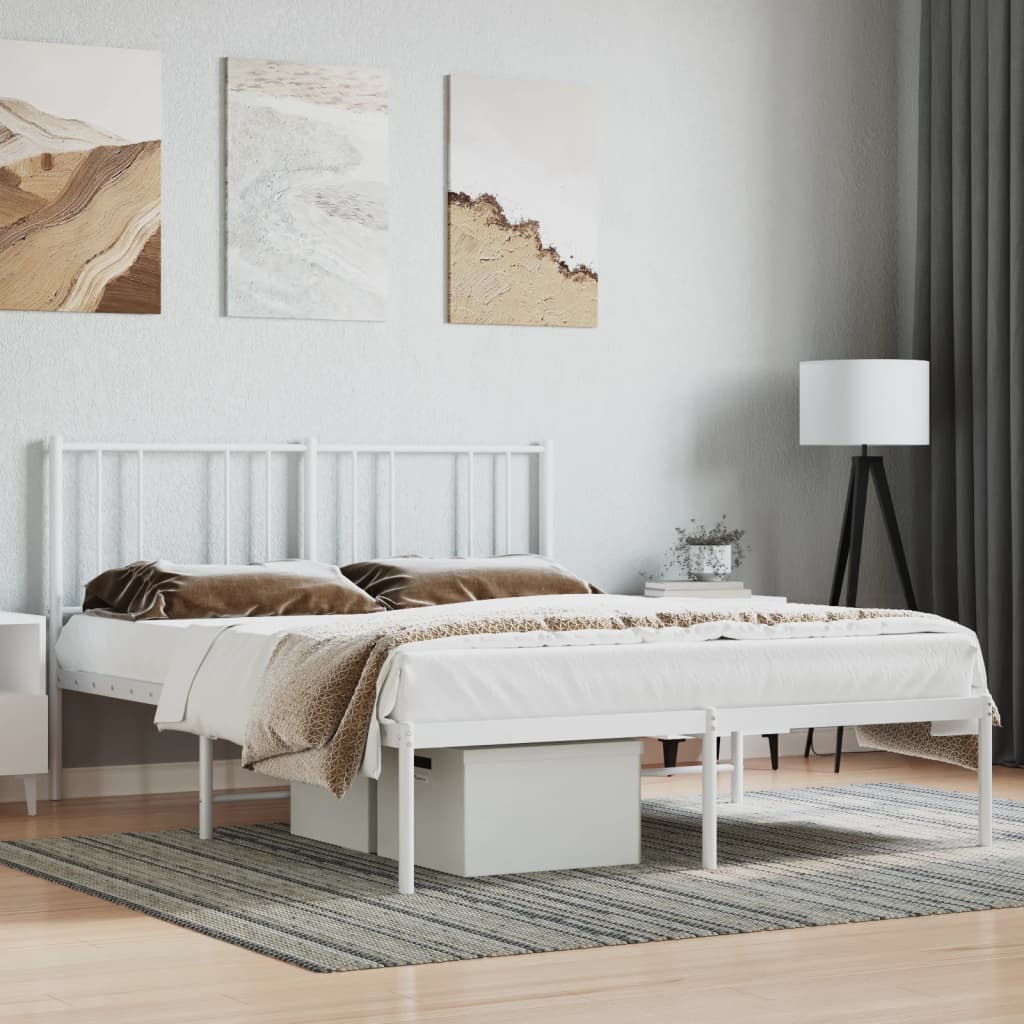 Cadre de lit métal sans matelas et tête de lit blanc 140x190 cm - XIOS