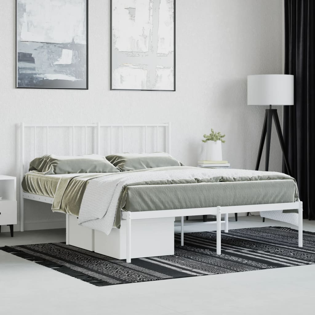 Cadre de lit métal sans matelas et tête de lit blanc 140x200 cm - XIOS