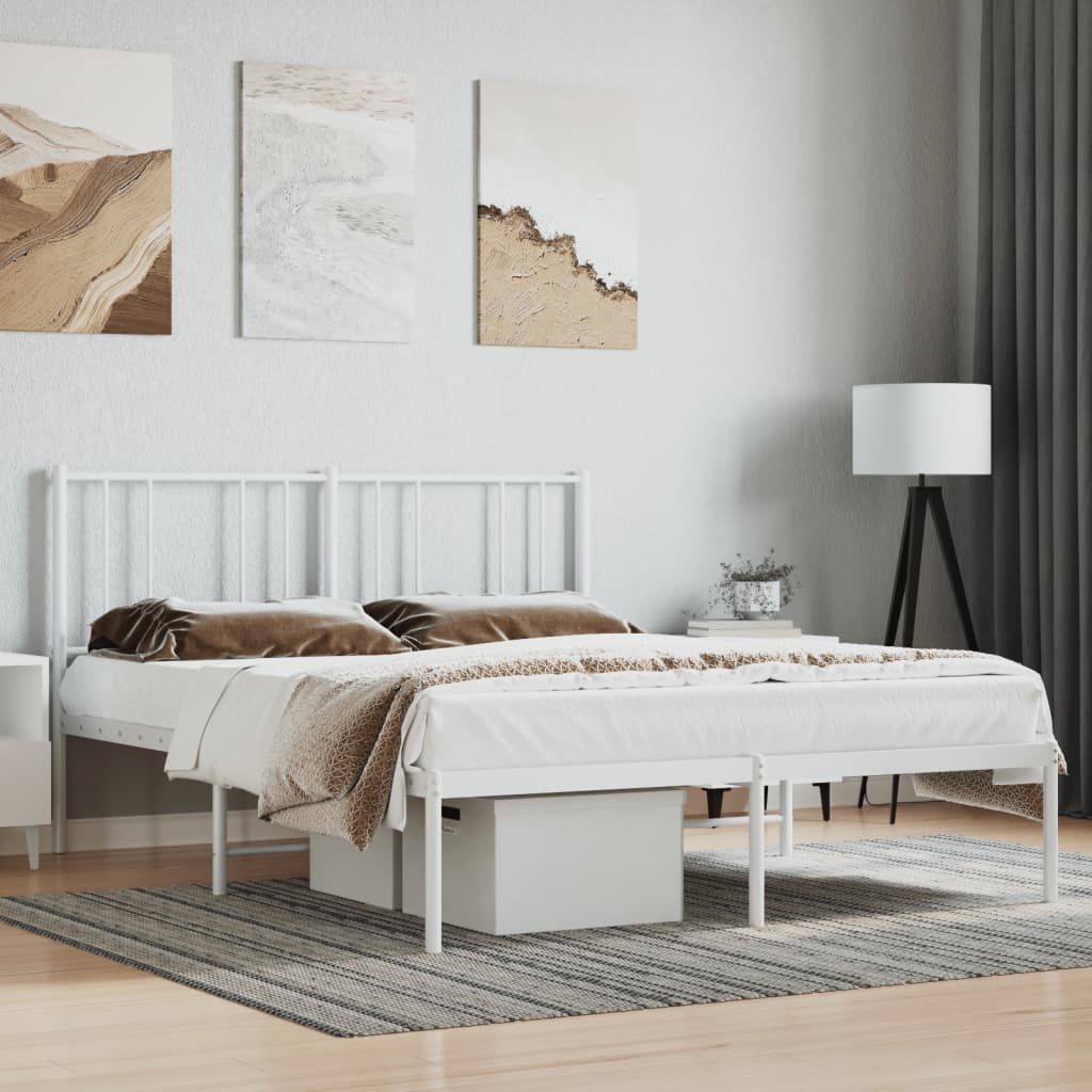 Cadre de lit métal sans matelas et tête de lit blanc 160x200 cm - XIOS