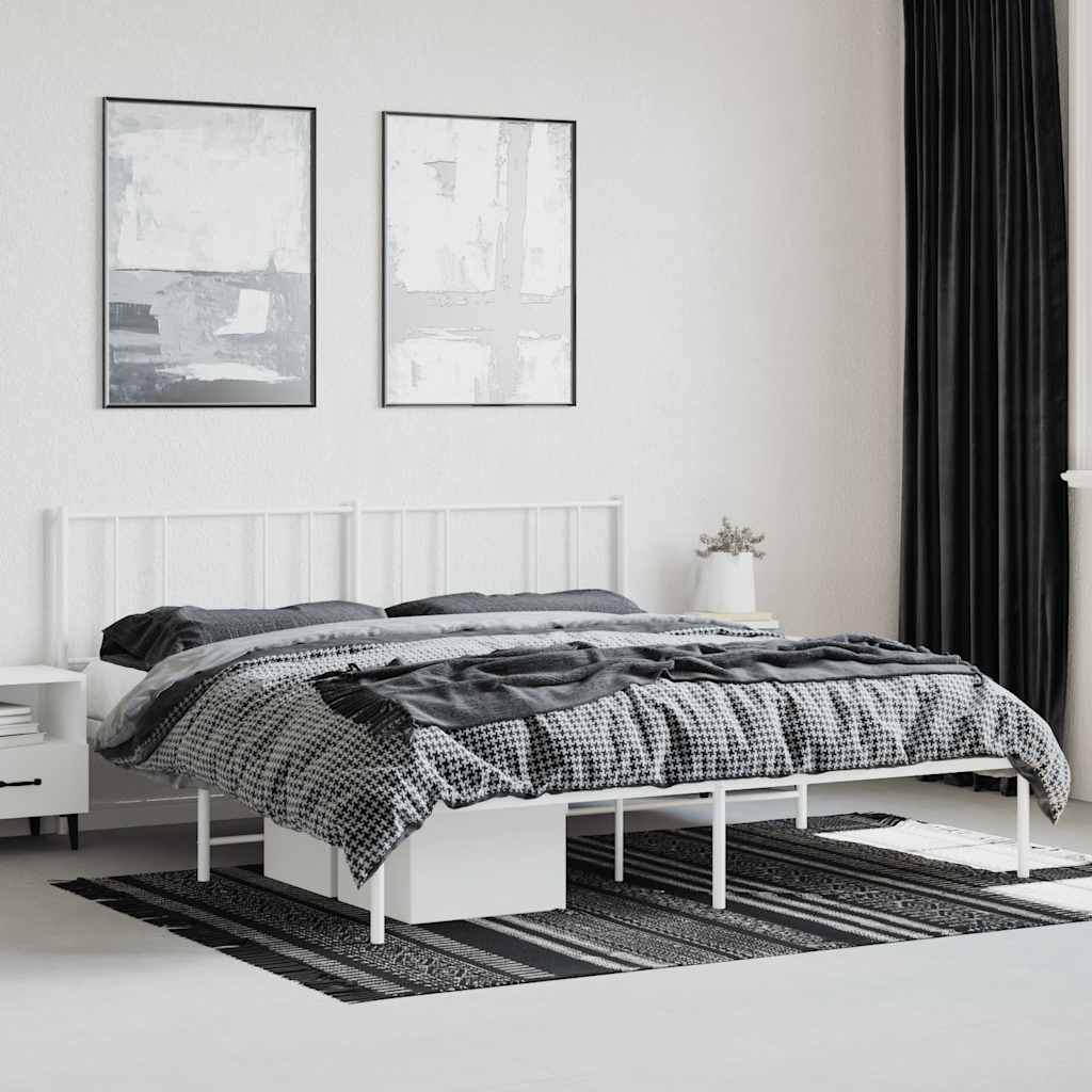 Cadre de lit métal sans matelas et tête de lit blanc 180x200 cm - XIOS