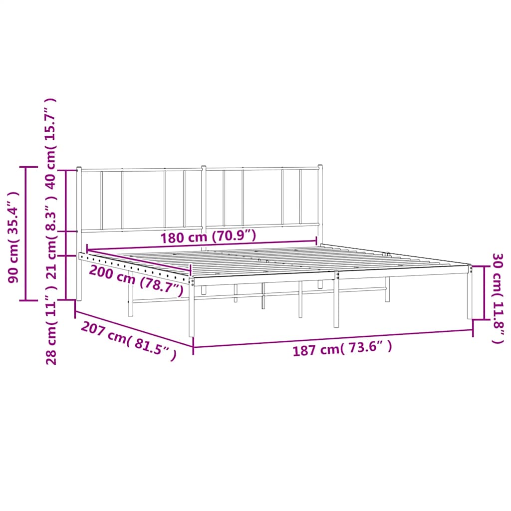 Cadre de lit métal sans matelas et tête de lit blanc 180x200 cm - XIOS