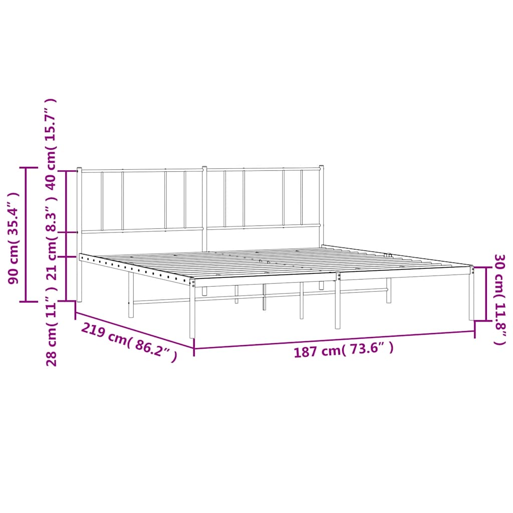 Cadre de lit métal sans matelas et tête de lit blanc 183x213 cm - XIOS