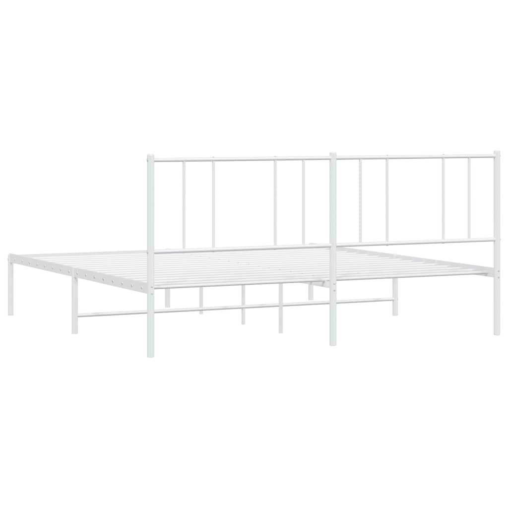 Cadre de lit métal sans matelas et tête de lit blanc 193x203 cm - XIOS