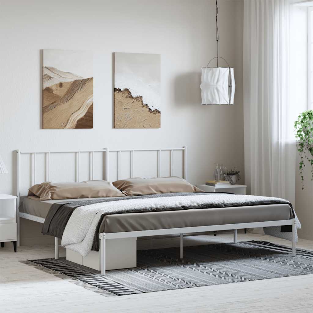 Cadre de lit métal sans matelas et tête de lit blanc 193x203 cm - XIOS