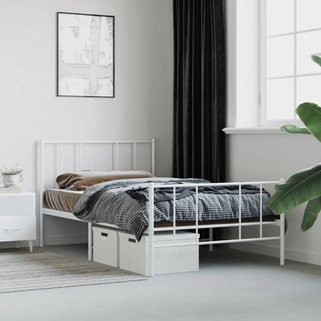 Cadre de lit métal sans matelas avec pied de lit blanc 75x190cm - XIOS