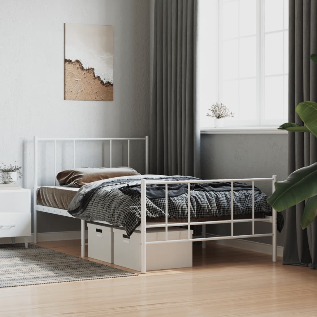 Cadre de lit métal sans matelas avec pied de lit blanc 75x190cm - XIOS