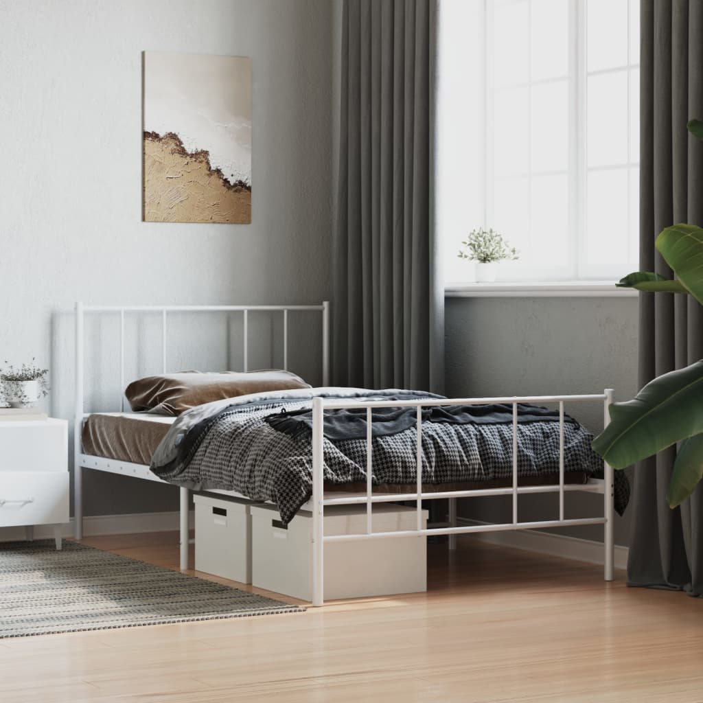 Cadre de lit métal sans matelas avec pied de lit blanc 90x190cm - XIOS