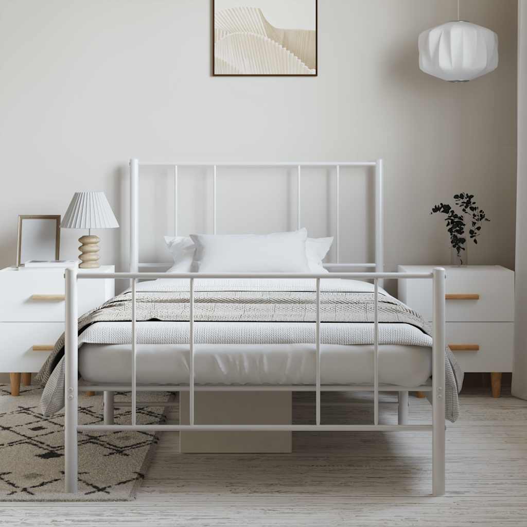 Cadre de lit métal sans matelas et pied de lit blanc 100x200 cm - XIOS