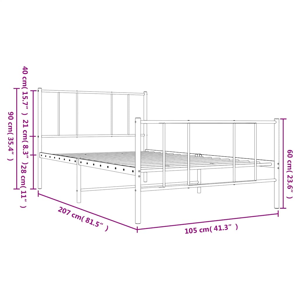 Cadre de lit métal sans matelas et pied de lit blanc 100x200 cm - XIOS