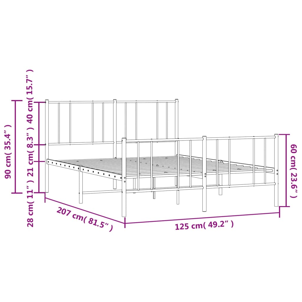 Cadre de lit métal sans matelas et pied de lit blanc 120x200 cm - XIOS