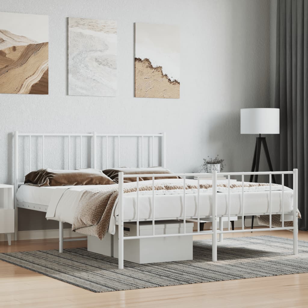 Cadre de lit métal sans matelas et pied de lit blanc 140x190 cm - XIOS