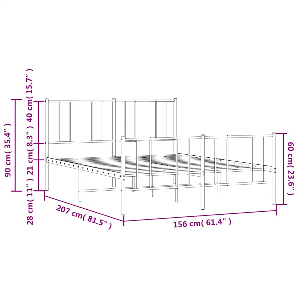Cadre de lit métal sans matelas et pied de lit blanc 150x200 cm - XIOS