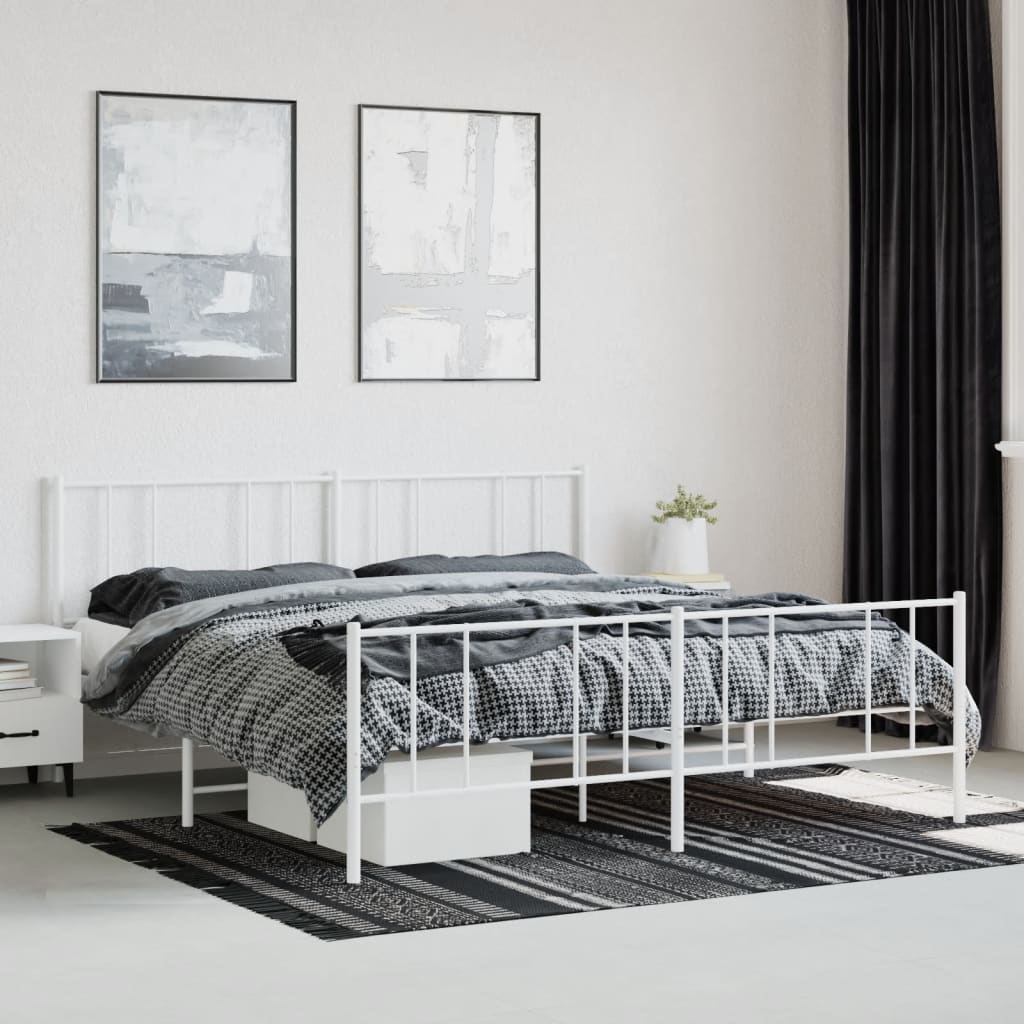 Cadre de lit métal sans matelas et pied de lit blanc 180x200 cm - XIOS