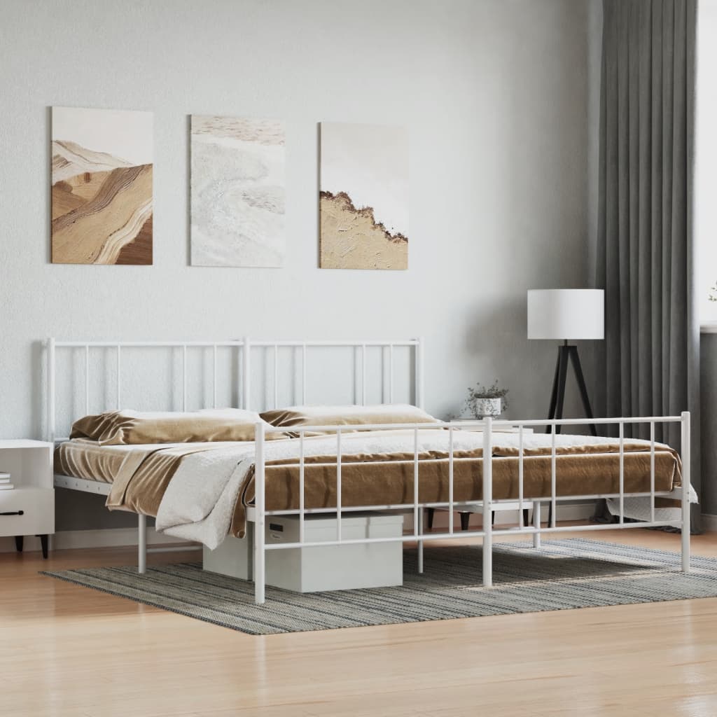 Cadre de lit métal sans matelas et pied de lit blanc 180x200 cm - XIOS
