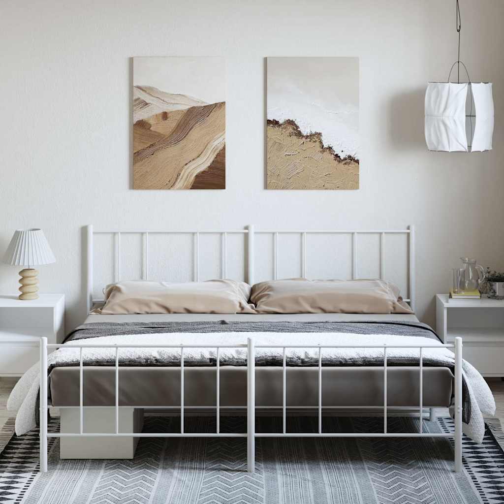 Cadre de lit métal sans matelas et pied de lit blanc 183x213 cm - XIOS